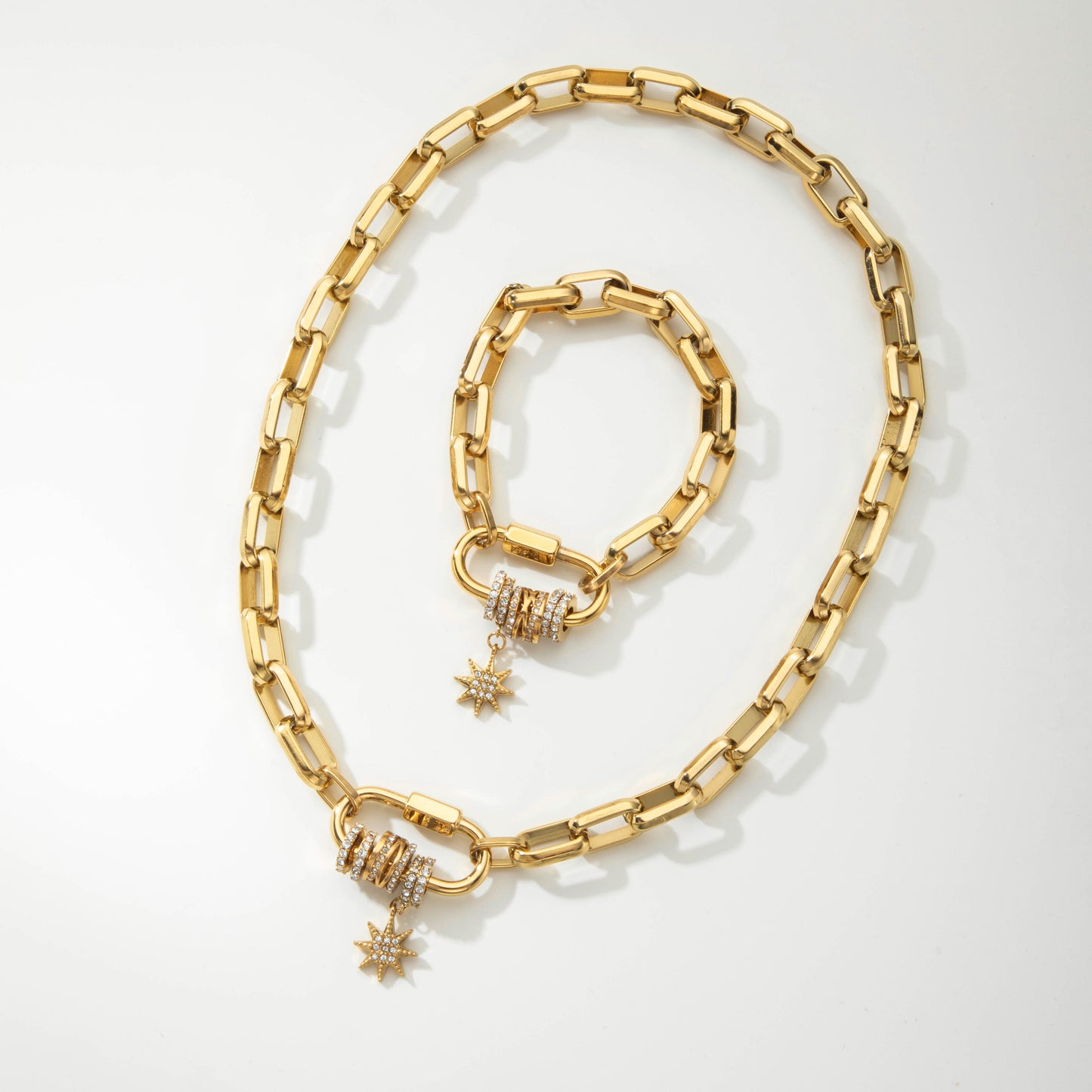 Dainty Mini Sun Charm Carabiner Chunky Chain Bracelet