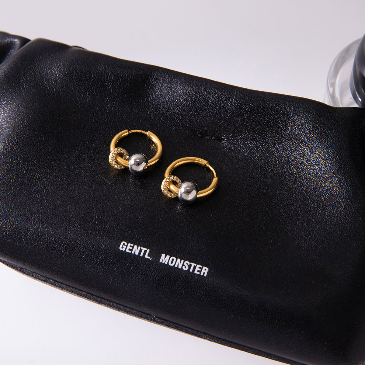 Two Tone Ball & Zirconias Small Hoop Earrings