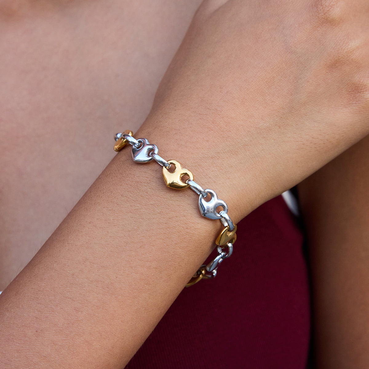 Two Tone Pig Heart Chain Bracelet