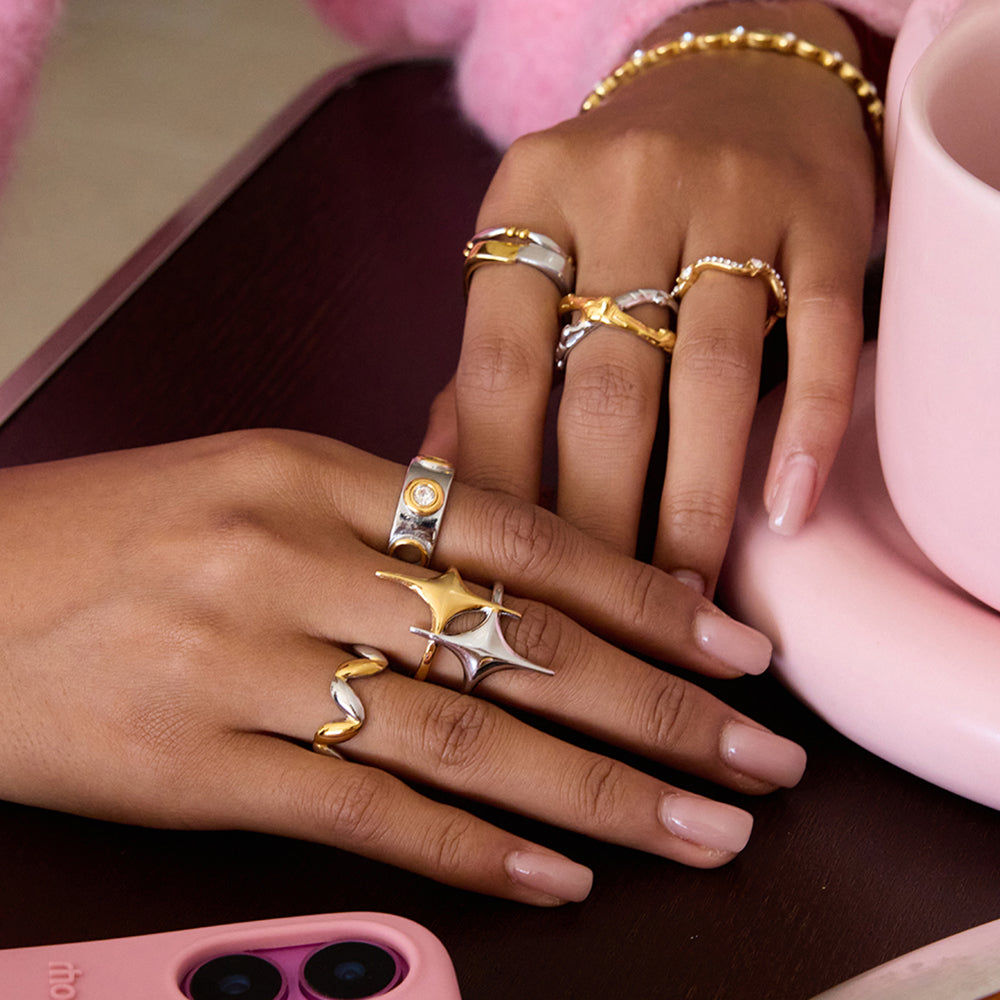 Two Tone Layered Stars Ring