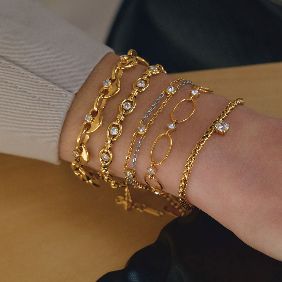 Two Tone Zirconias Double Chain Bracelet