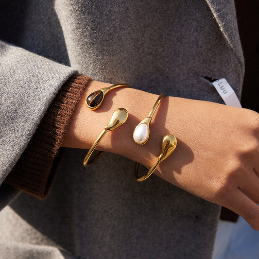 Brown Stone Open Cuff Bracelet