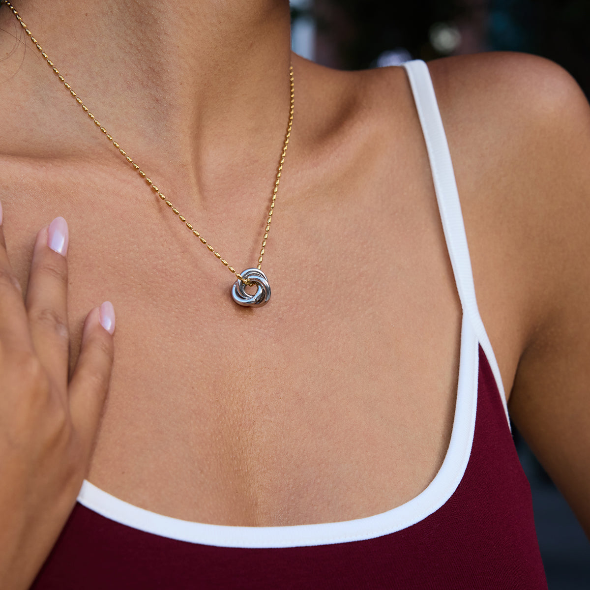 Two Tone Knot Pendant Necklace