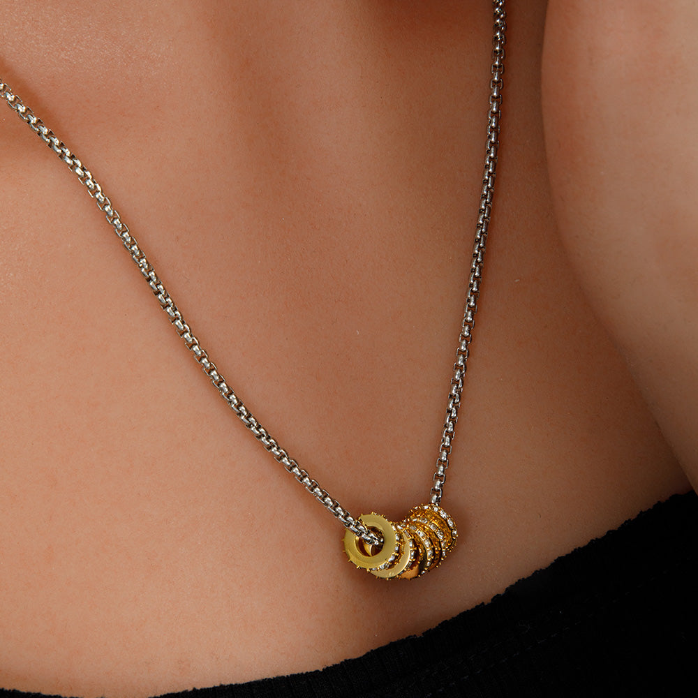 Two Tone Zirconias Gold Hoop Silver Chain Necklace