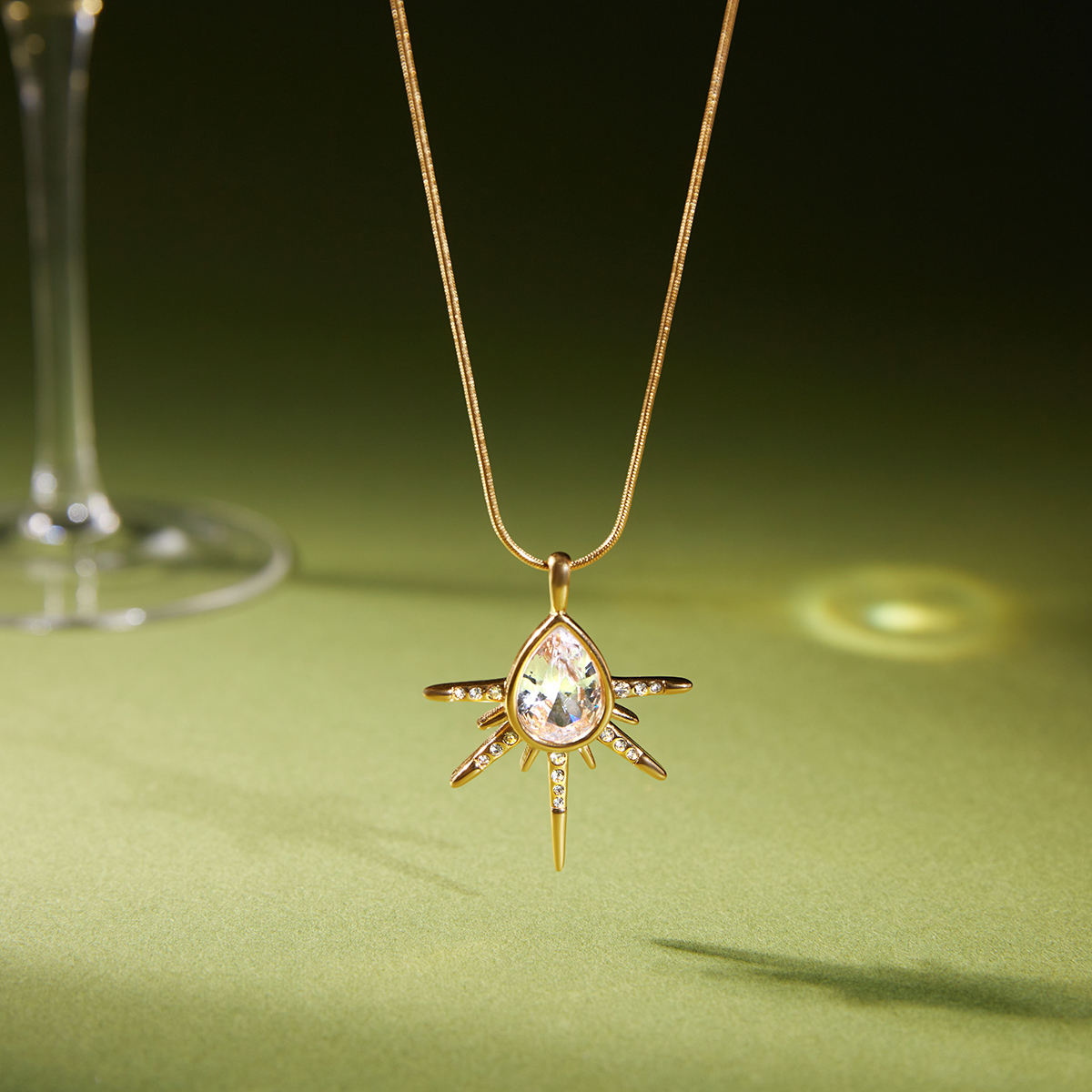 Tear Drop Zirconias Star Pendant Necklace