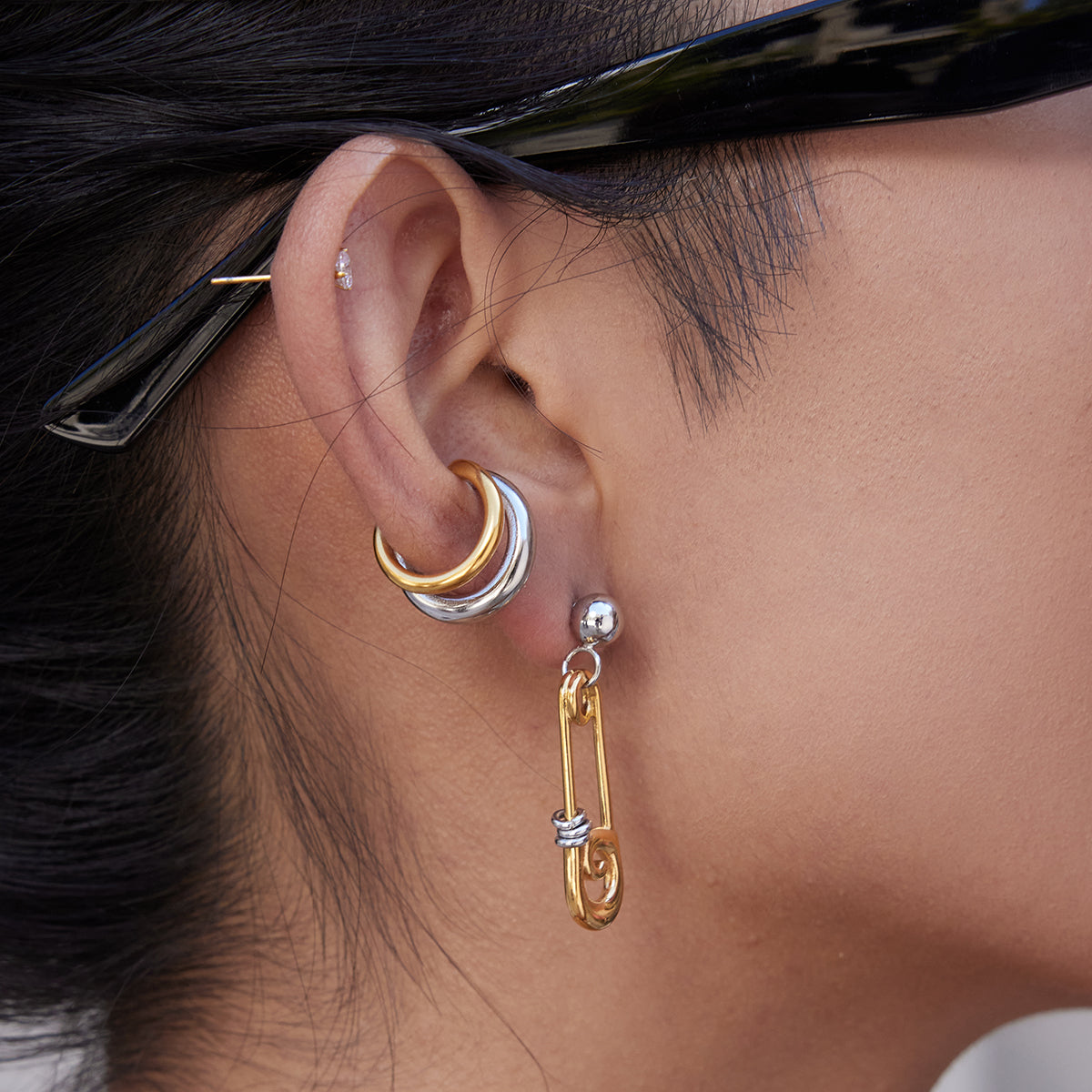 Two Tone Safety Pin Stud Earrings