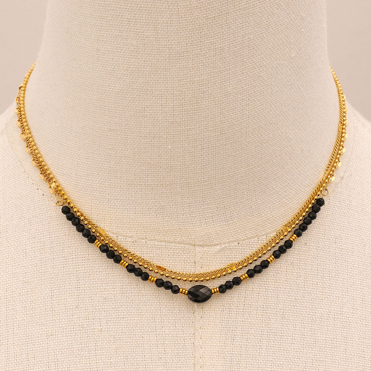 Black Beads Multi Chain Necklace