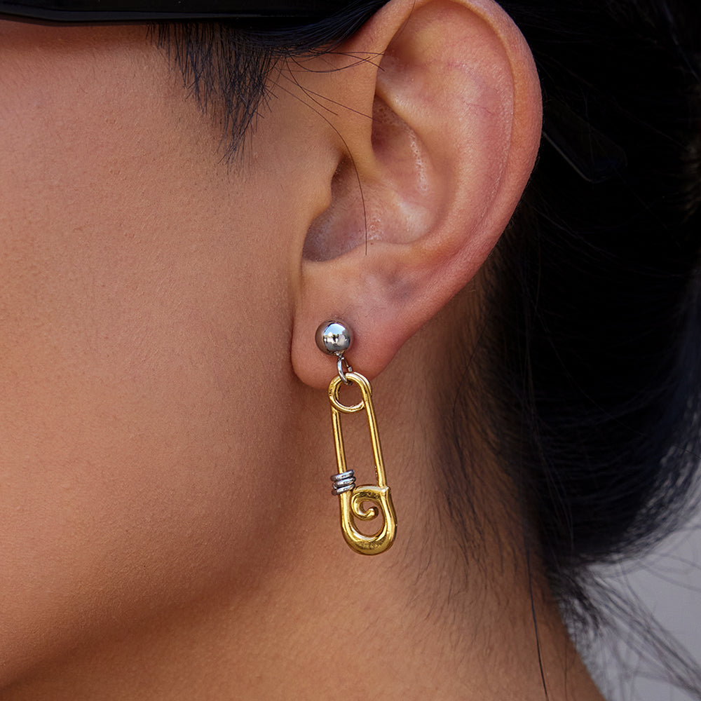 Two Tone Safety Pin Stud Earrings