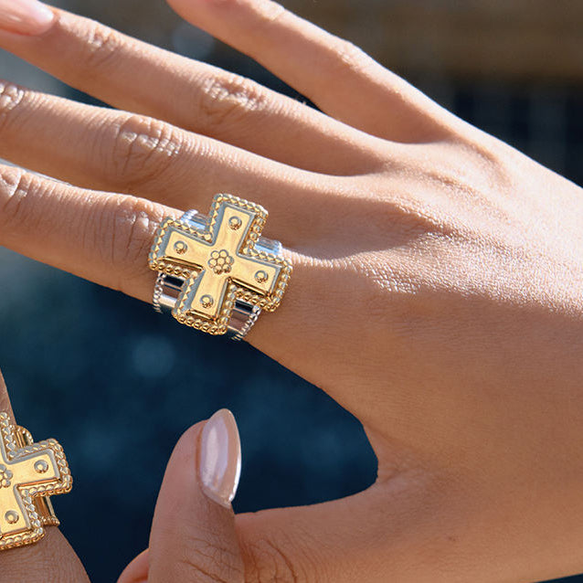 Two Tone Cross Ring