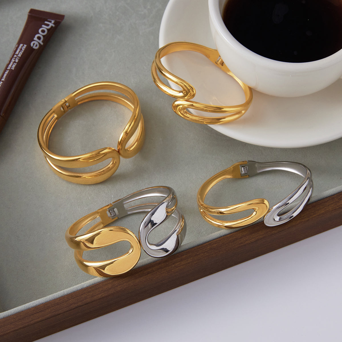 Two Tone Open Bangle Bracelet