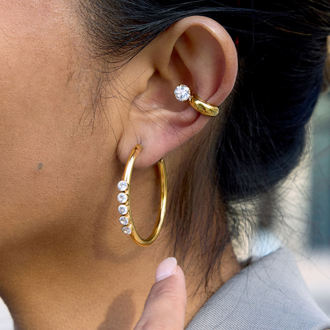 Round Zirconia Hoop Stud Earrings