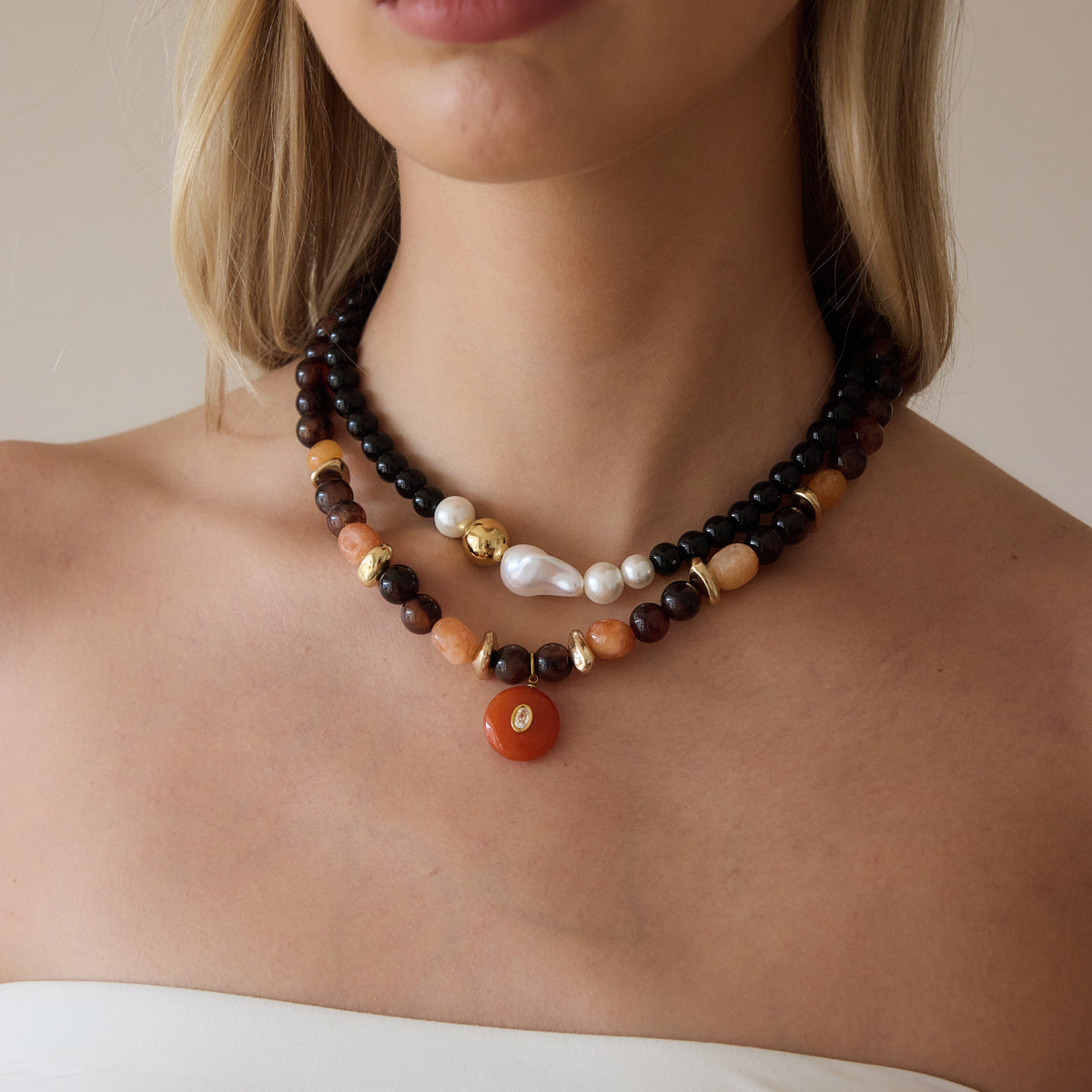 Black Stones & Pearls Chunky Necklace