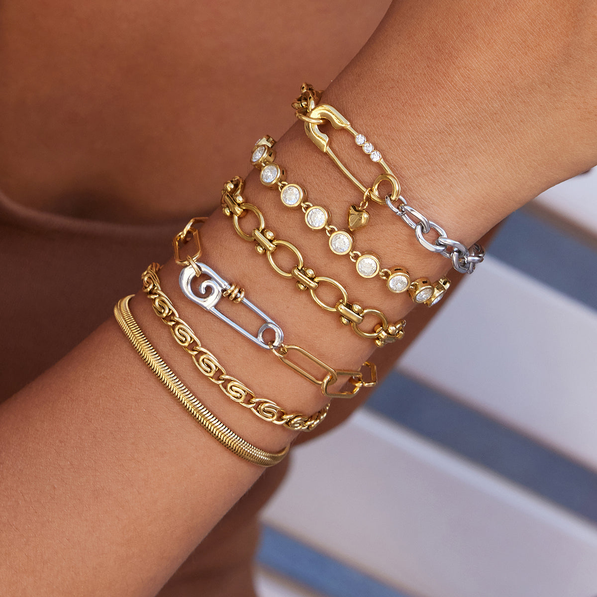 Two Tone Cute Safety Pink Chain Bracelet