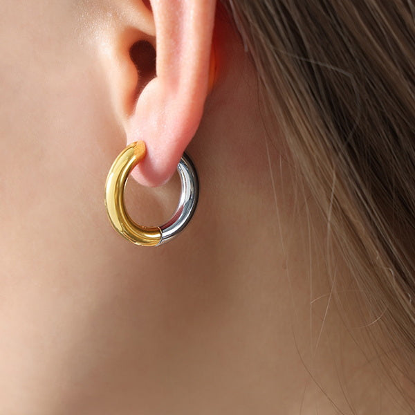 Two Tone Classic Hoop Earrings
