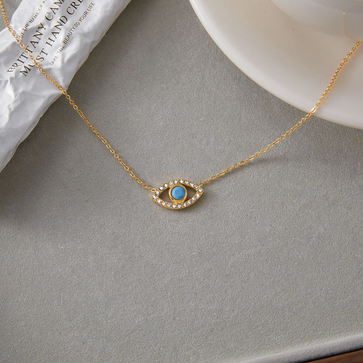 Turquoise & Zirconias Dainty Eye Necklace