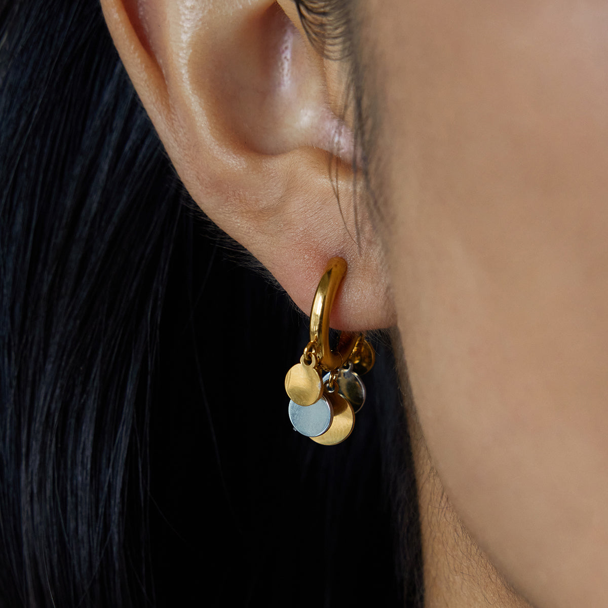 Two Tone Circles Tassel Hoop Earrings