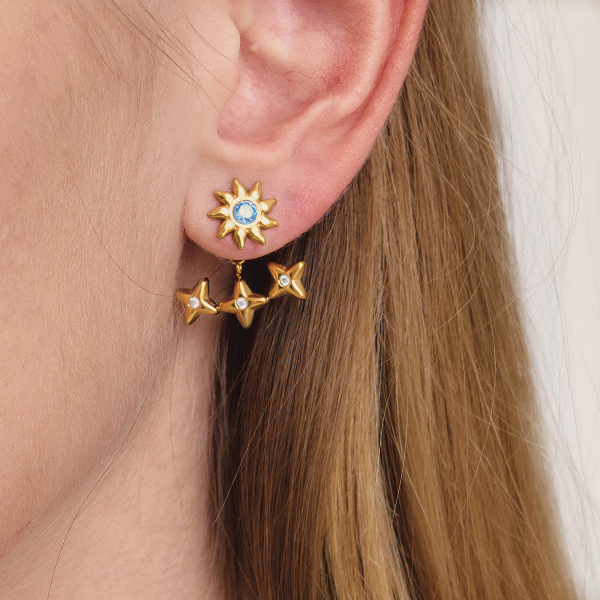 Sun & Moon Blue Tones Zirconias Stud Earrings