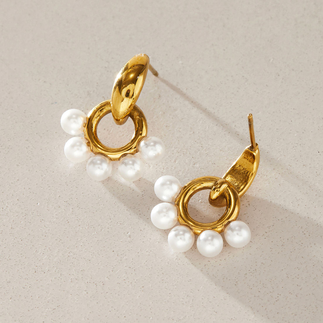 Pearls Door Knob Gold Stud Earrings