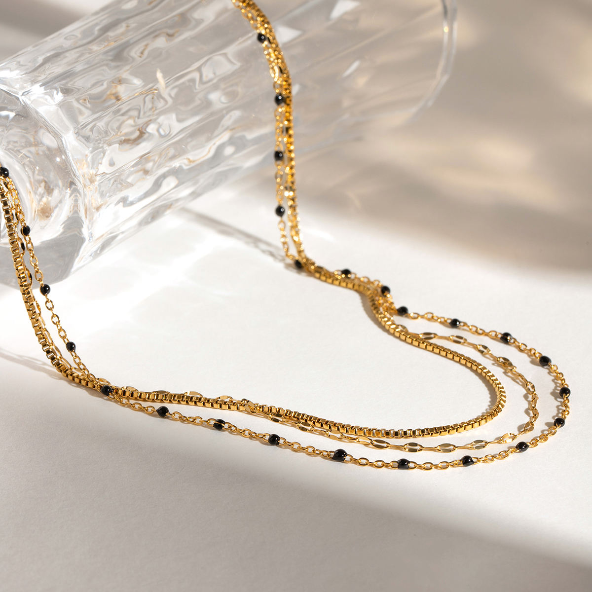 Black Beads Layered Necklace