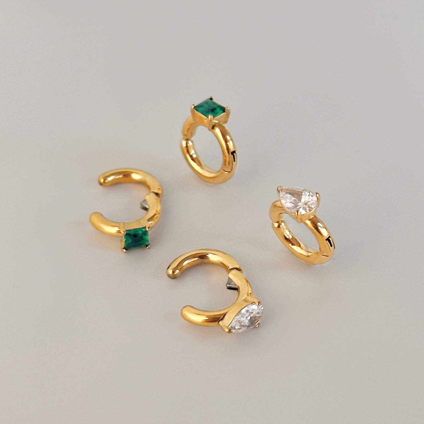 Square Green Zirconia Clip Earcuff Set