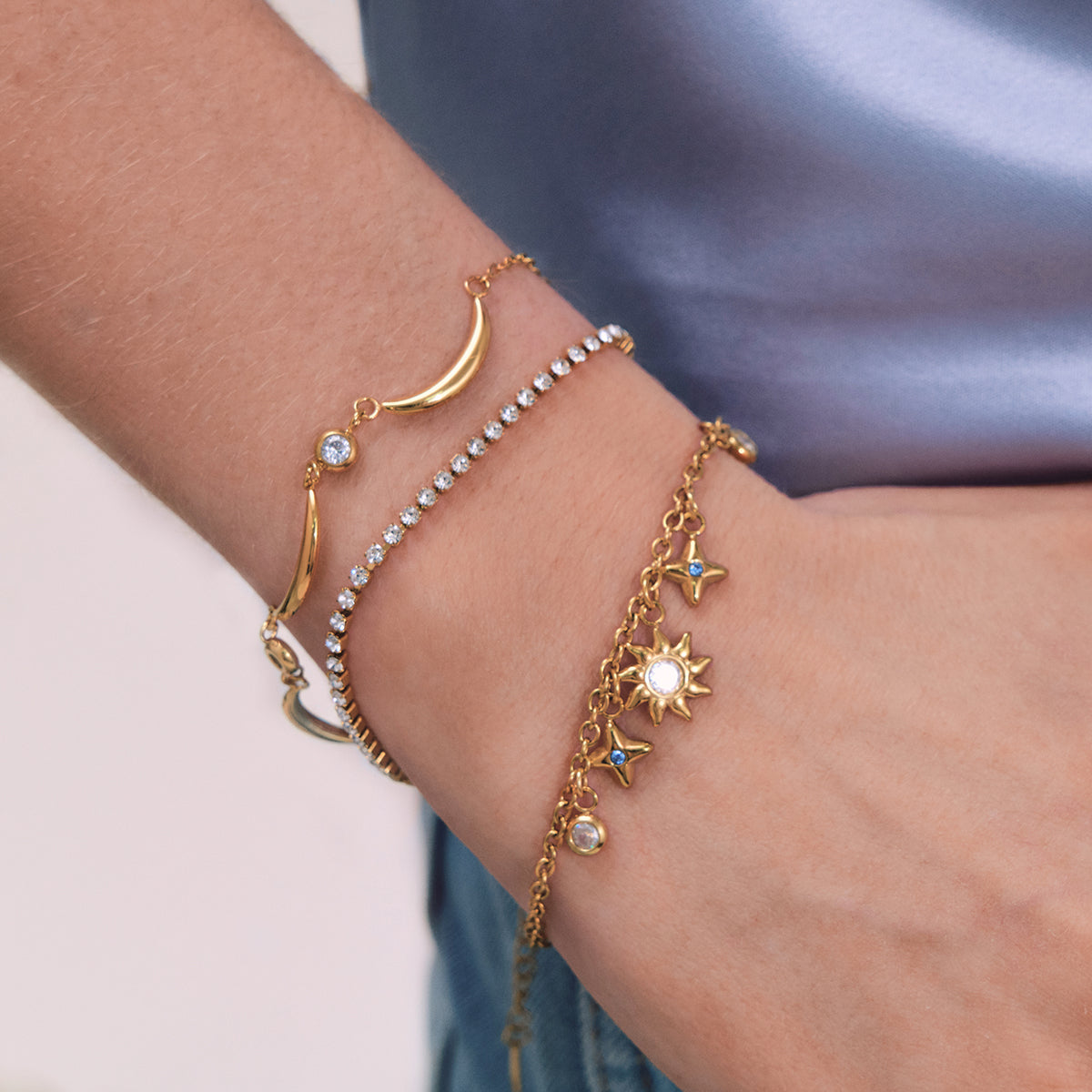 Moon & Zirconias Chain Bracelet