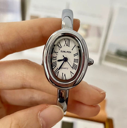 Silver Oval Bangle Watch
