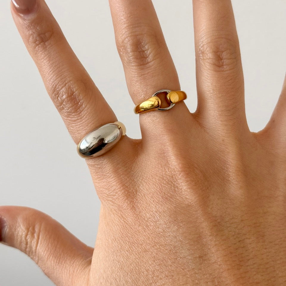 Two Tone Polished Oval Ring