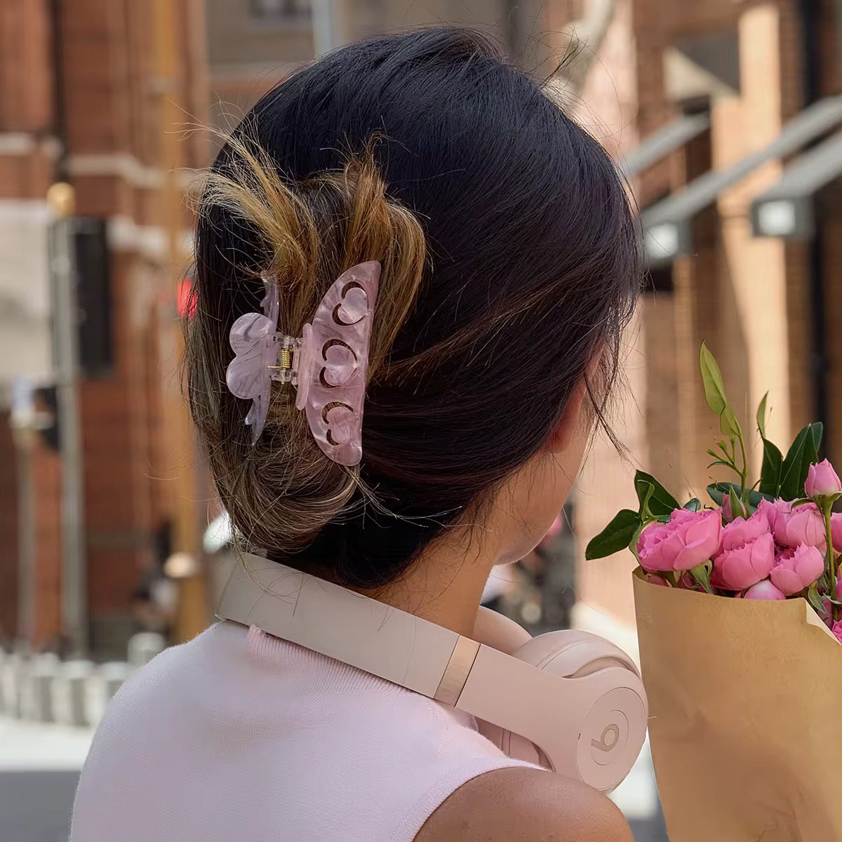 Hearts Pink Hair Claw