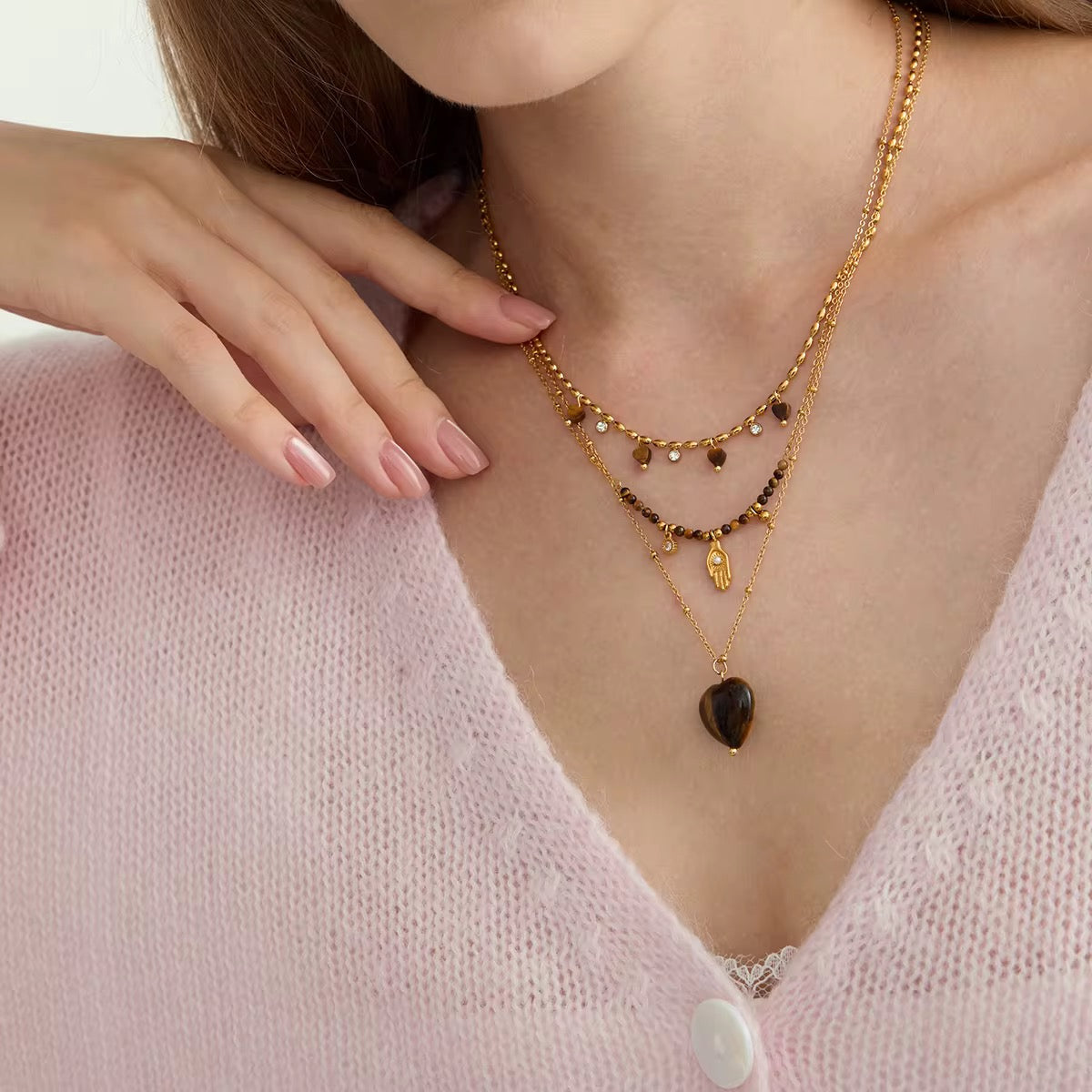 Amber Mini Heart & Zirconias Pendant Necklace