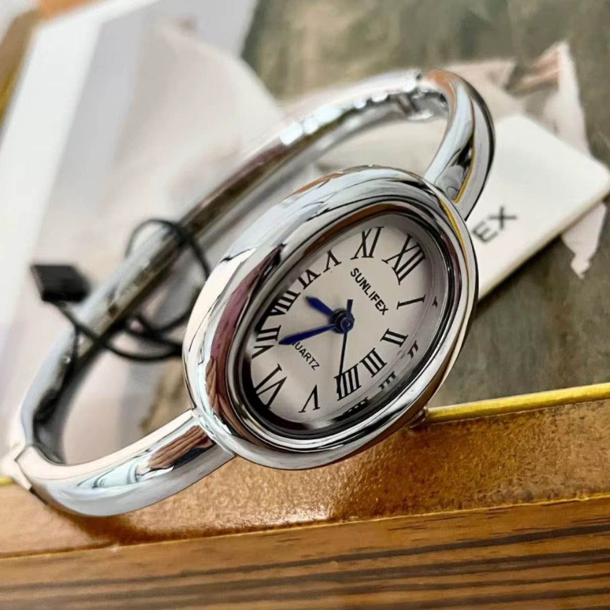 Silver Oval Bangle Watch