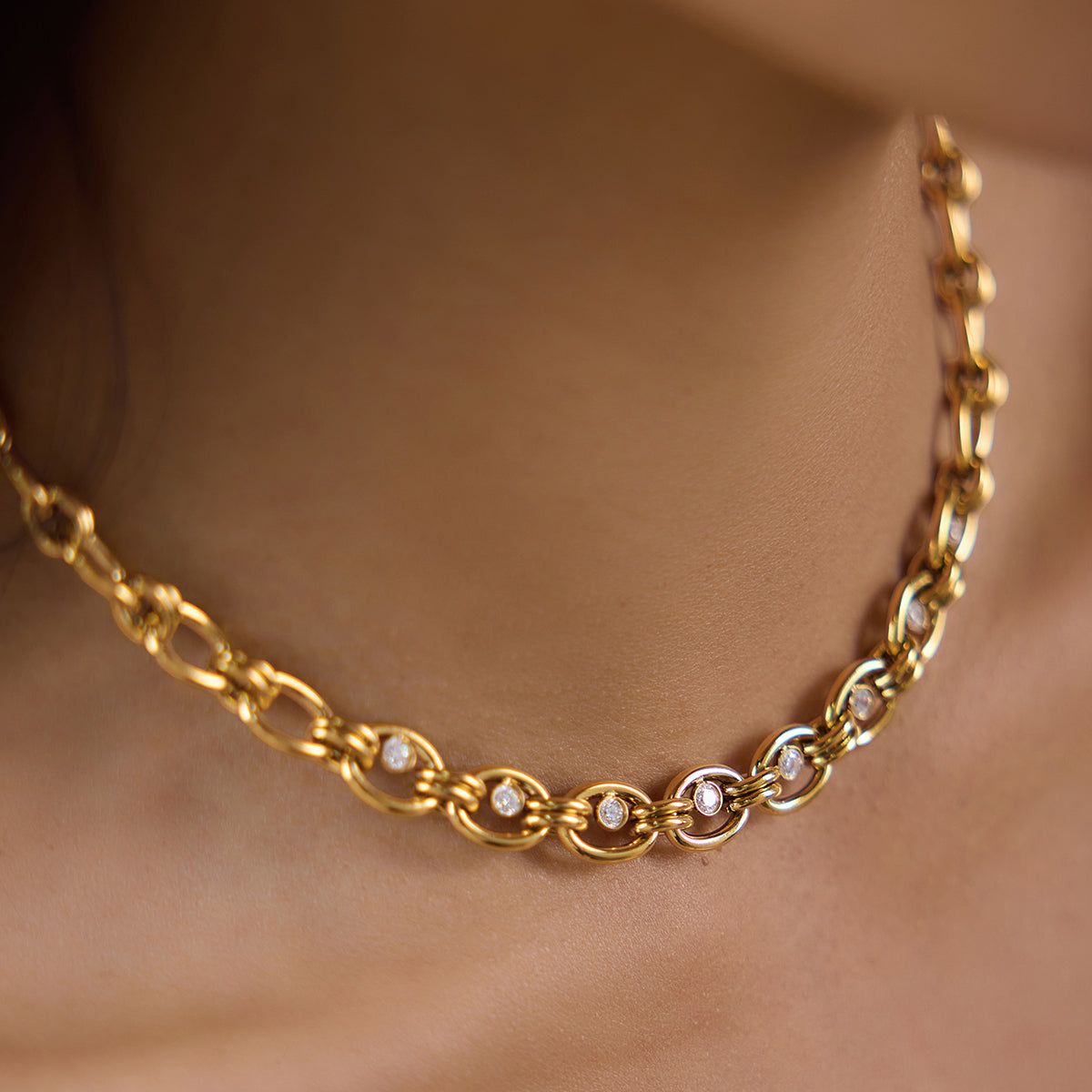Zirconias Oval Chunky Chain Necklace