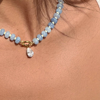 Zirconia Pendant Blue Beads Necklace