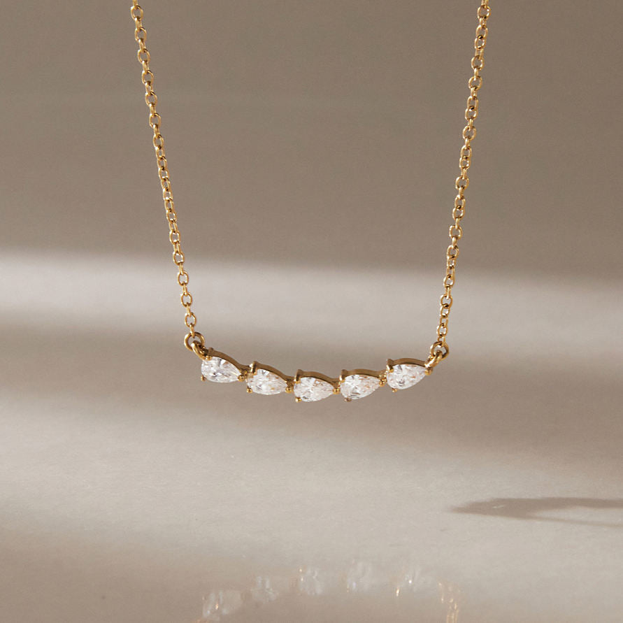 Drop Zirconias Pendant Gold Necklace