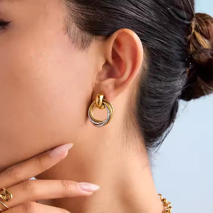 Two Tone Circular Shape Stud Earrings