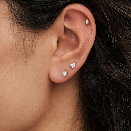 Zirconias Piercing Mini Stud Gold Earring Set