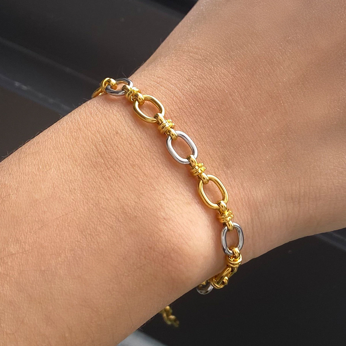 Two Tone Oval Link Chain Bracelet