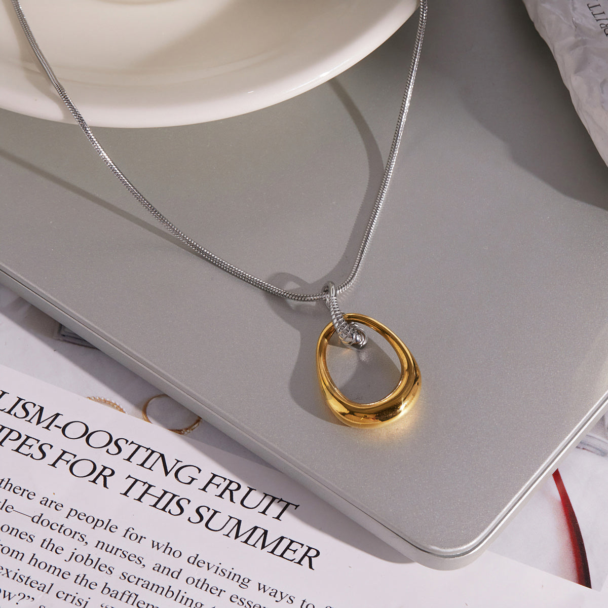 Two Tone Hollow Drop Pendant Necklace