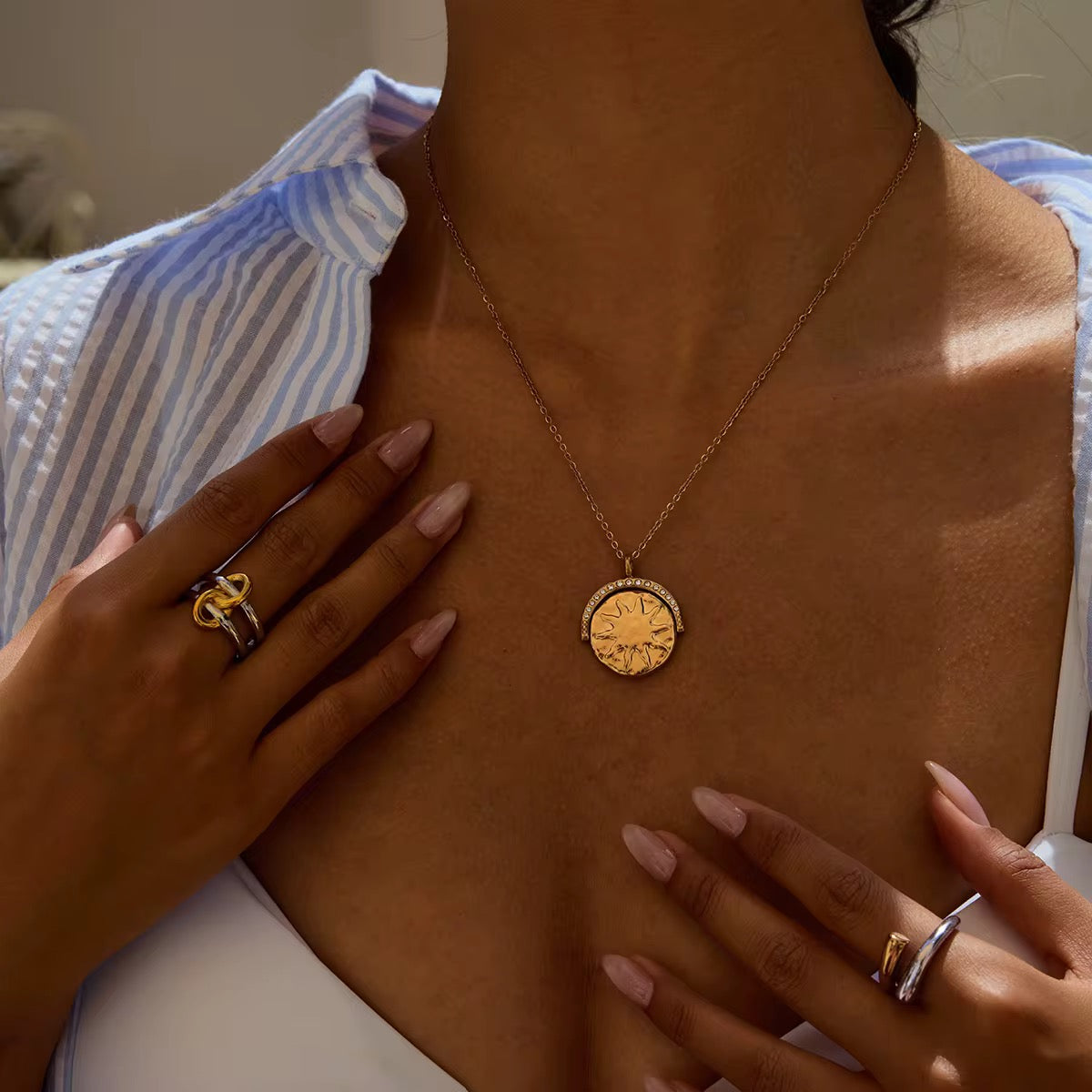 Moon & Sun Zirconias Pendant Necklace