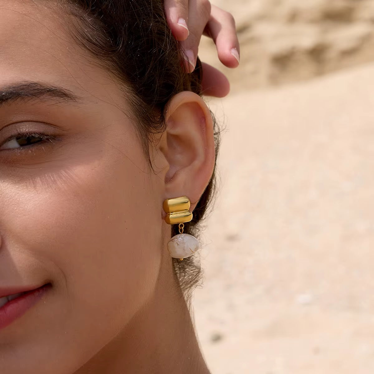 Marble Stone Pendant Stud Earrings