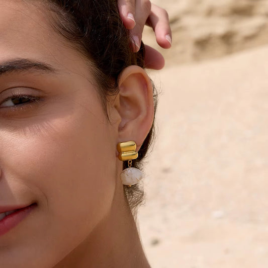 Marble Stone Pendant Stud Earrings