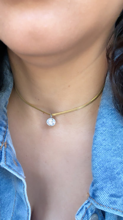 Two Tone Snake Oval Zirconia Pendant Necklace