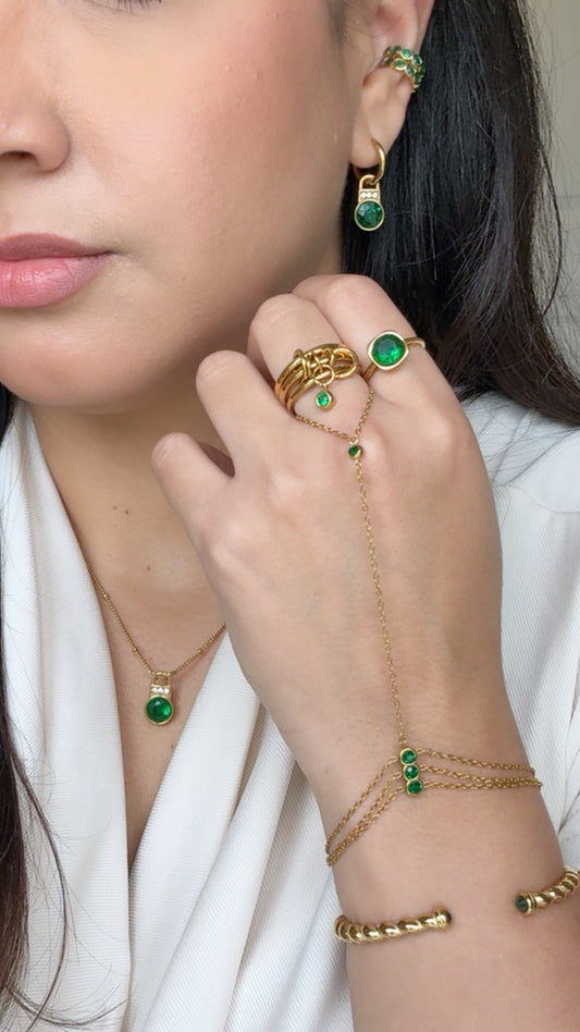 Green Zirconia Lock Pendant Necklace