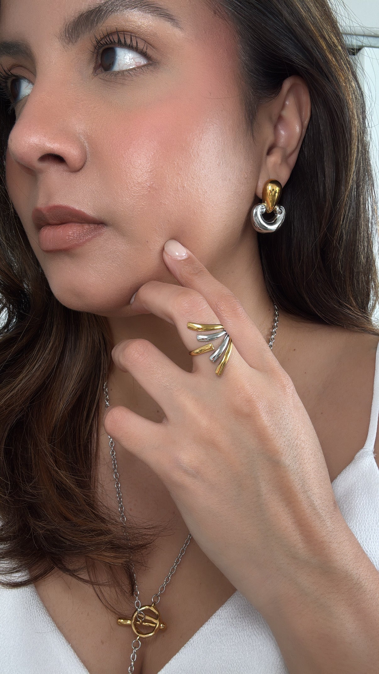 Two Tone Lines Open Ring