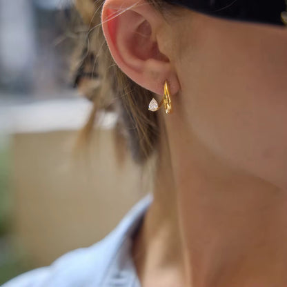Silver Drop Zirconia Double Layer Hoop Earrings