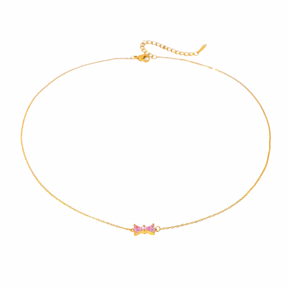Pink Zirconia Bowknot Necklace
