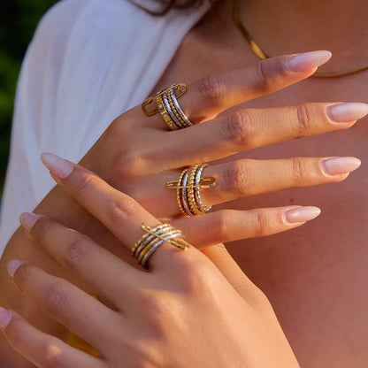 Two Tone Safety Pin Multi Layer Ring