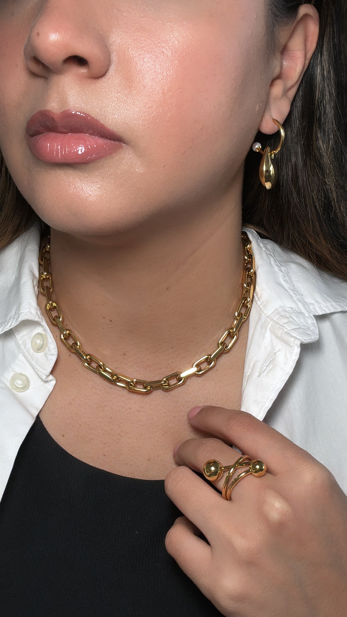 Mini Pearl & Chunky Drop Hoop Earrings