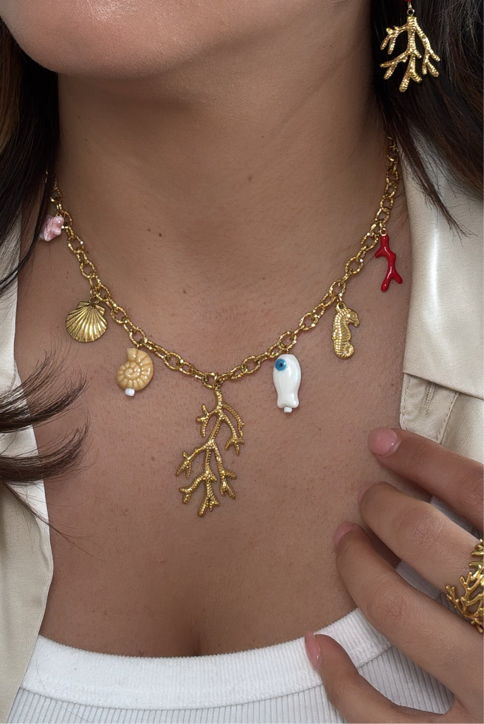 Coral Charms Chain Necklace