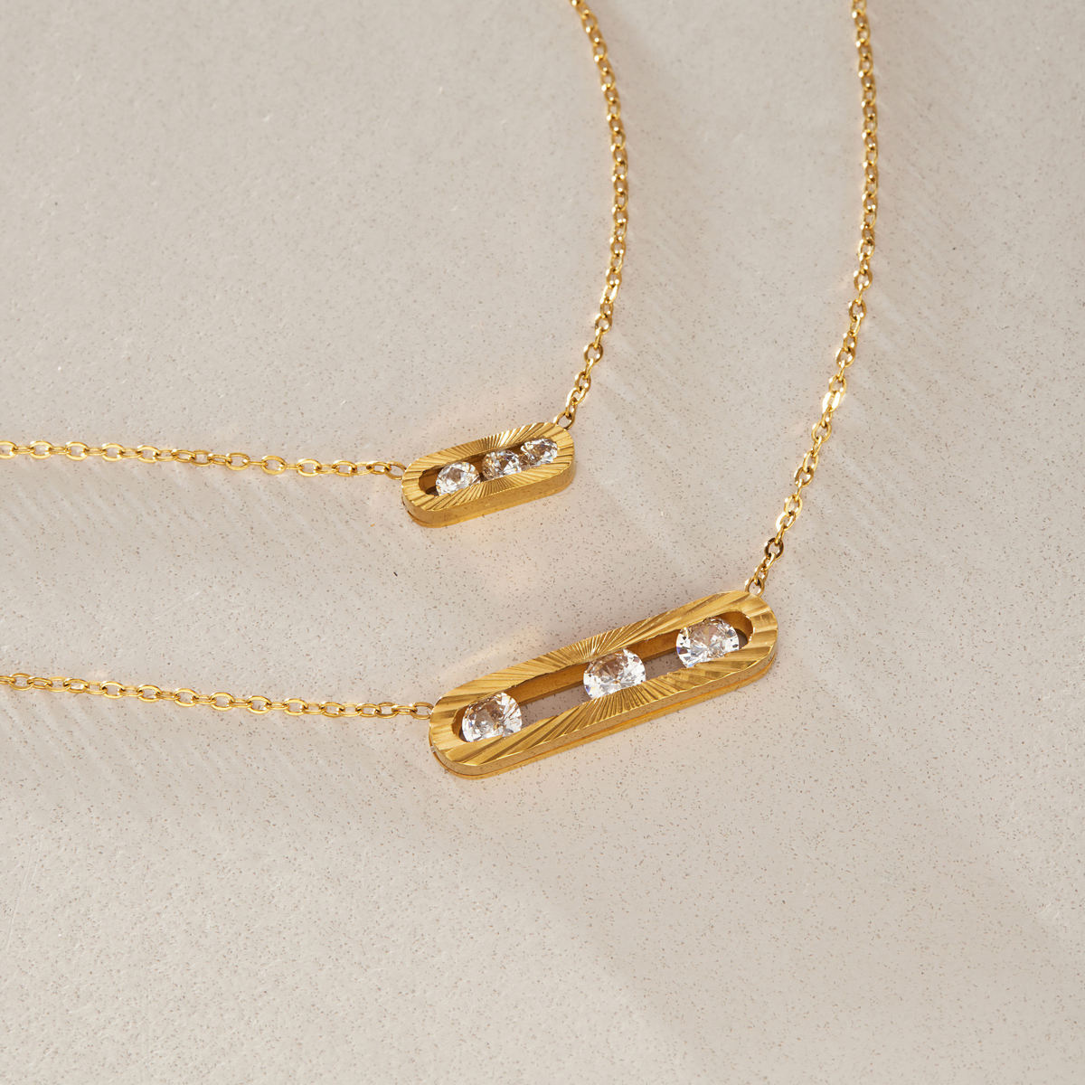 Zirconias Large Bar Pendant Gold Necklace