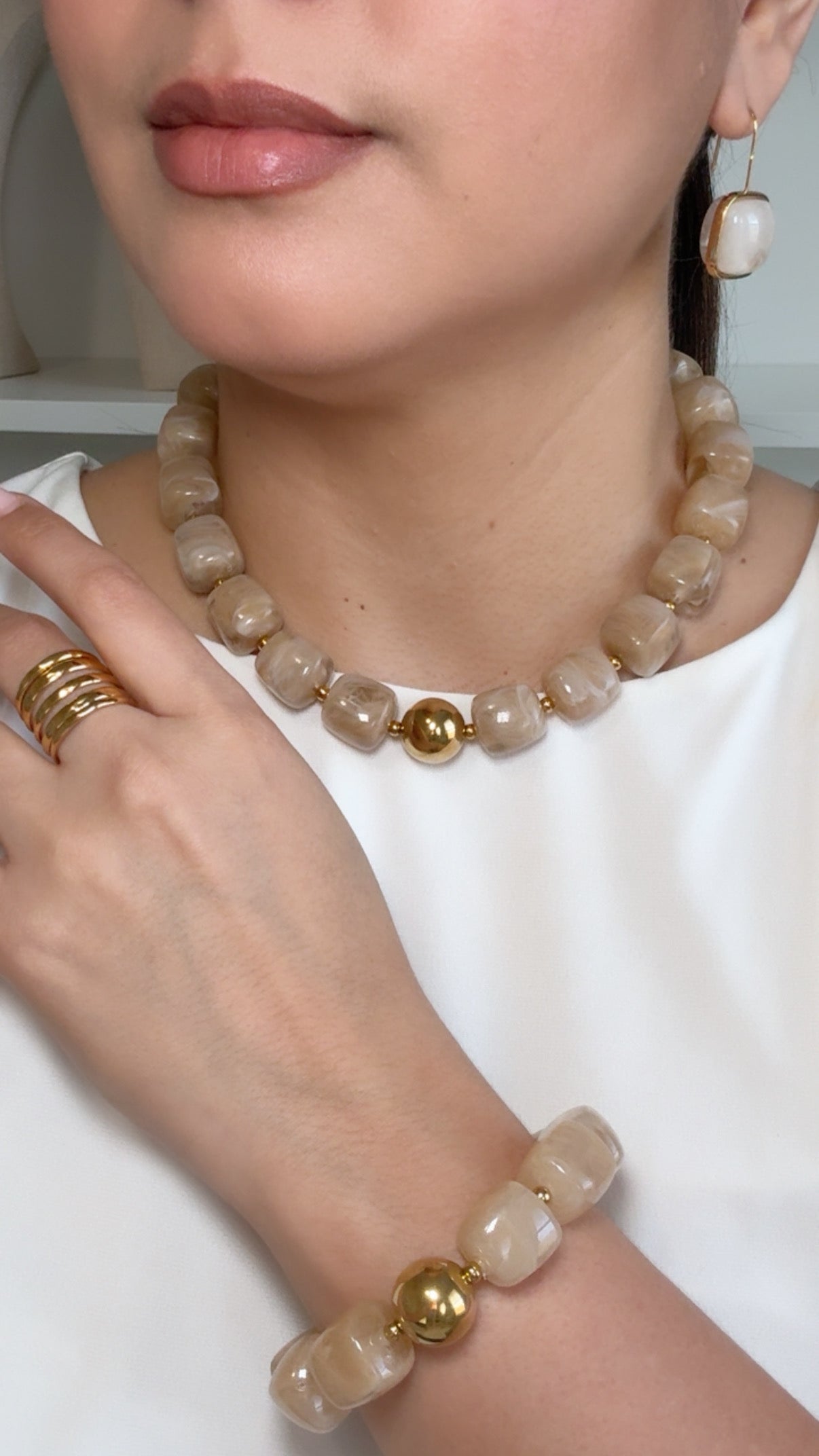 Khaki Resin Square Shape Necklace